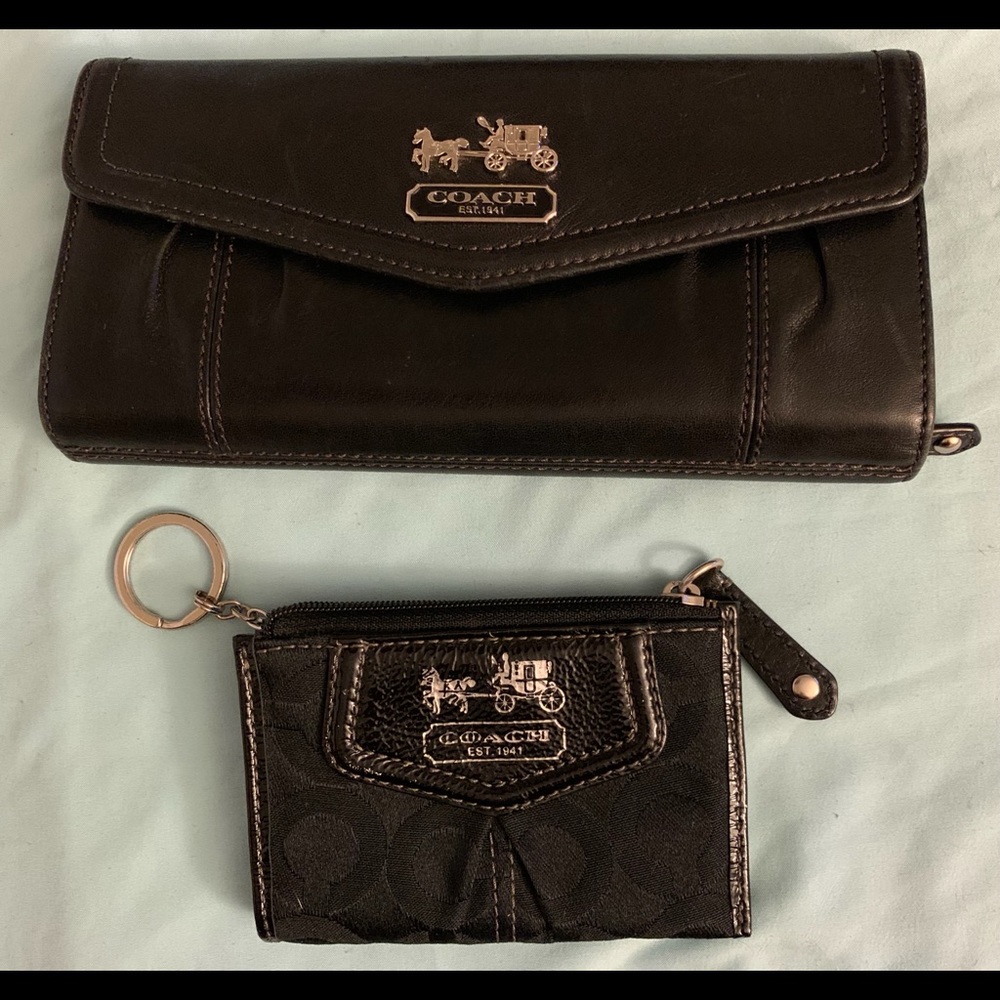 Coach black leather wallet and fabric coin purse